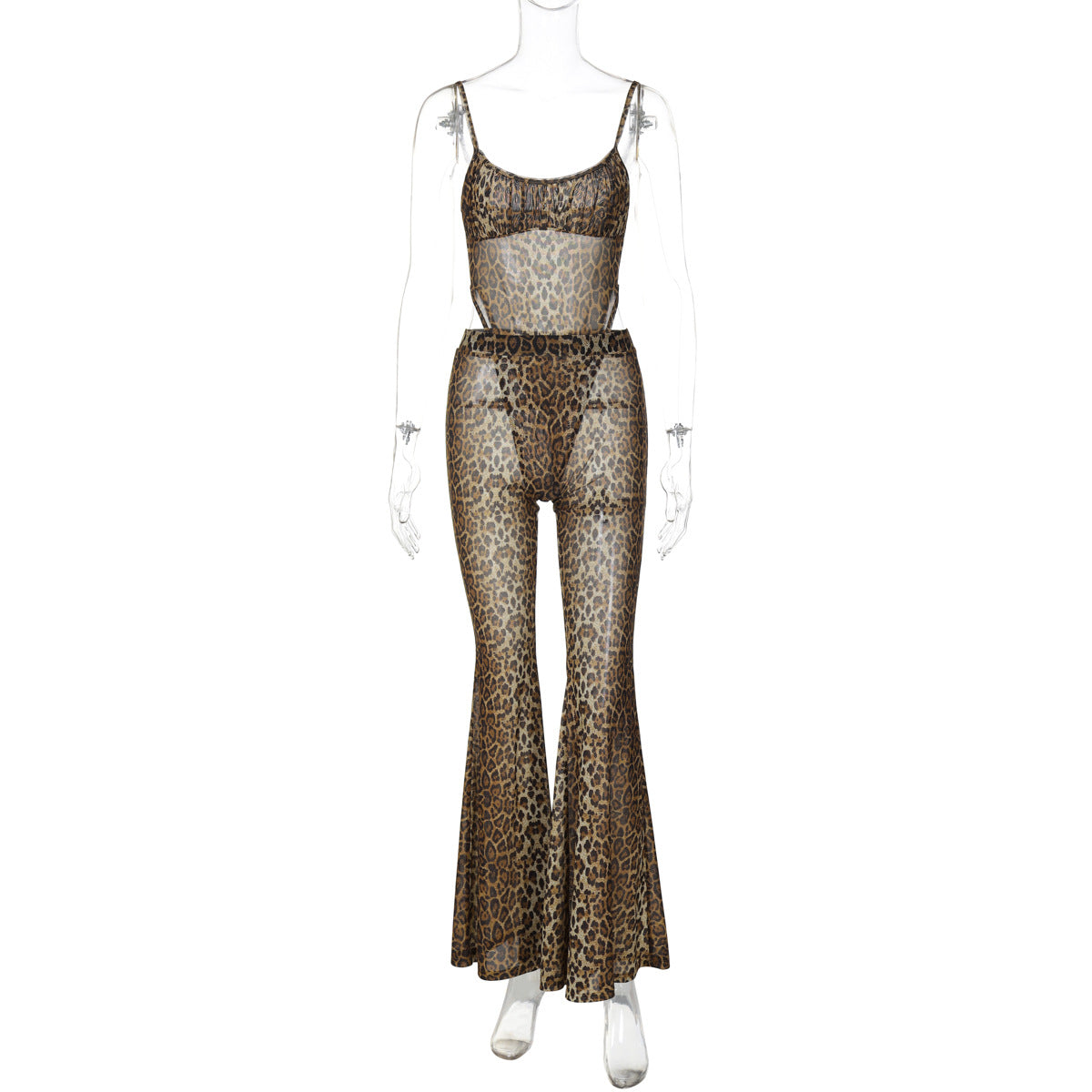 Damen Transparente Leopardenmuster Jumpsuit R&B