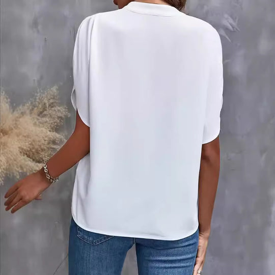 Damen elegante Bluse mit halben Ärmeln und modernem Stehkragen R&B