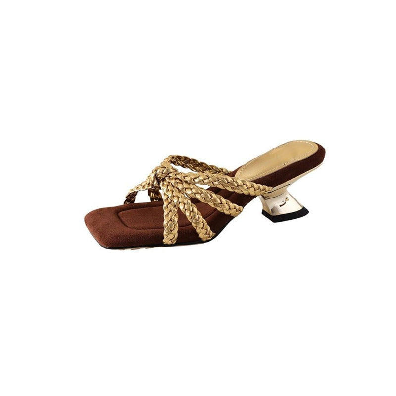 Damen elegante Mules mit geflochtenen Riemen R&B
