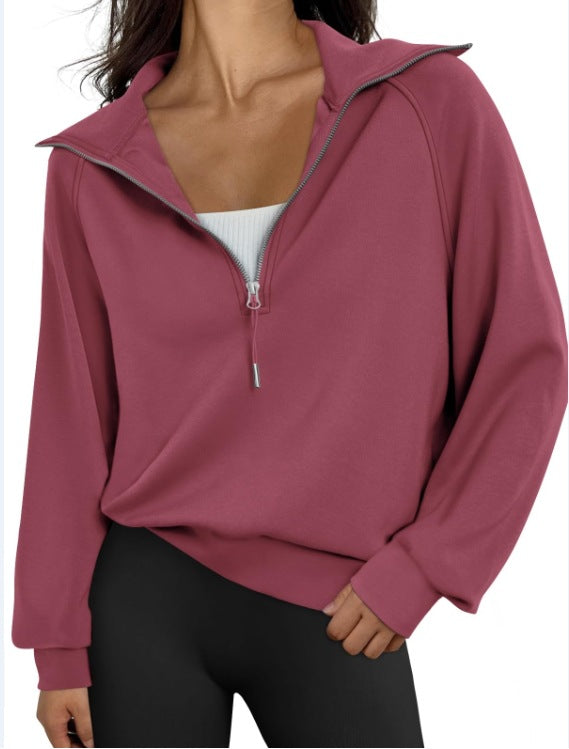 Damen lässiger Sweatpullover mit hohem Kragen und Reißverschluss R&B