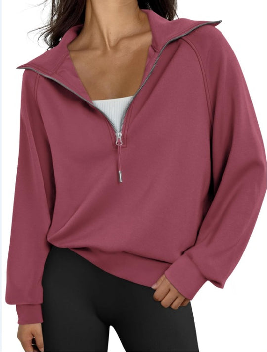 Damen lässiger Sweatpullover mit hohem Kragen und Reißverschluss R&B