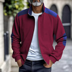Herren nan gerippte Stehkragen-Sweatjacke mit durchgehendem Reißverschluss, Schulter- und Ellbogen-Patches R&B