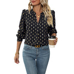 Damen elegante Bluse mit grafischem Muster und V-Ausschnitt R&B