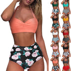 Damen Hochtaillierter Karobikini mit gerafftem Oberteil R&B