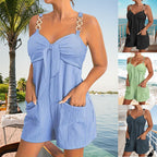Damen Freizeit Jumpsuit mit dekorativen Schulterträgern und praktischen Taschen R&B