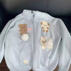 Damen Kapuzenjacke mit verspielten Tiermotiven und Pompoms R&B