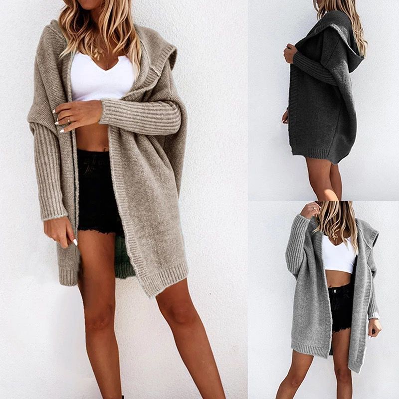 Damen Strickponcho mit Kapuze und lockerem Schnitt R&B