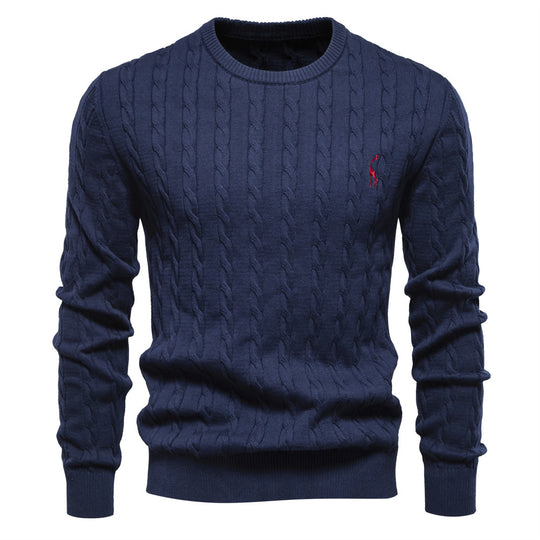 Herren Strickpullover mit Zopfmuster und Rundhalsausschnitt R&B