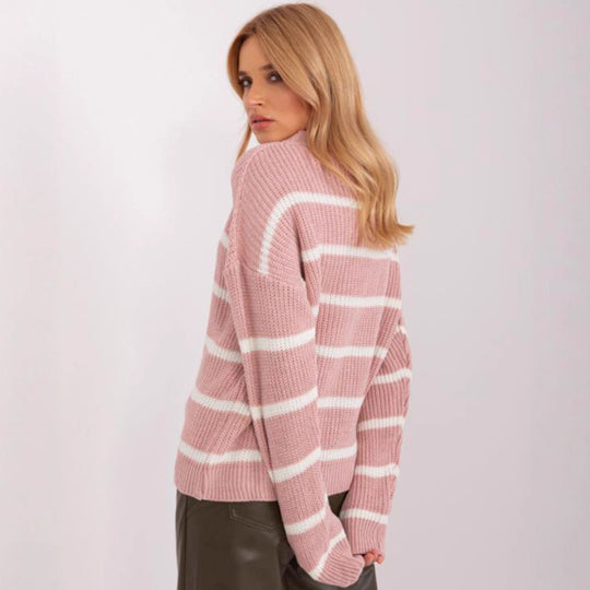 Damen lässiger Strickpullover mit modernem Streifenmuster und weitem Schnitt R&B