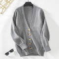 Damen gemütliche Strickjacke mit Knopfdetails und tiefem V-Ausschnitt