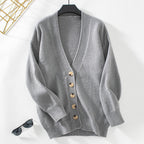Damen gemütliche Strickjacke mit Knopfdetails und tiefem V-Ausschnitt