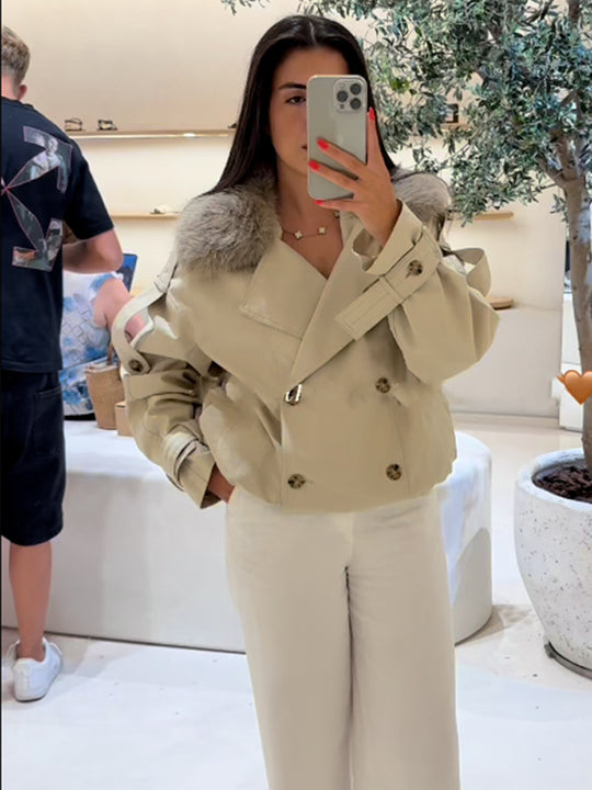 Damen elegante Übergangsjacke mit luxuriösen Fellkragen R&B