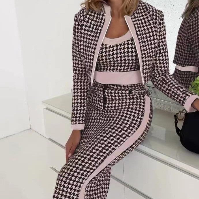 Damen Stilvolles Blazer-Kleid-Set mit grafischem Muster und tailliertem Schnitt R&B