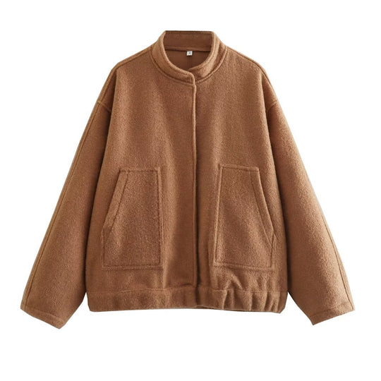 Damen Teddy-Fleece-Jacke mit hohen Kragen und aufgesetzten Taschen R&B