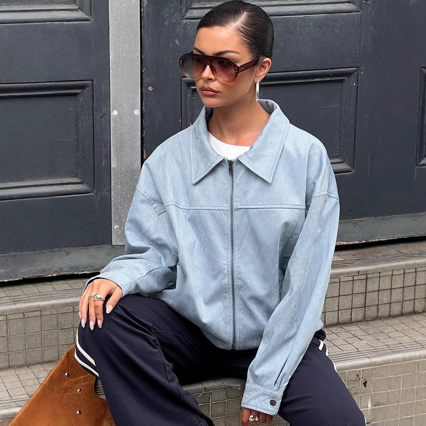 Damen elegante Kunstjacke mit modischen Akzenten R&B
