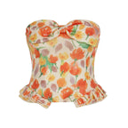 Damen Bustier-Top mit floralem Glitzerdesign und Rüschensaum R&B