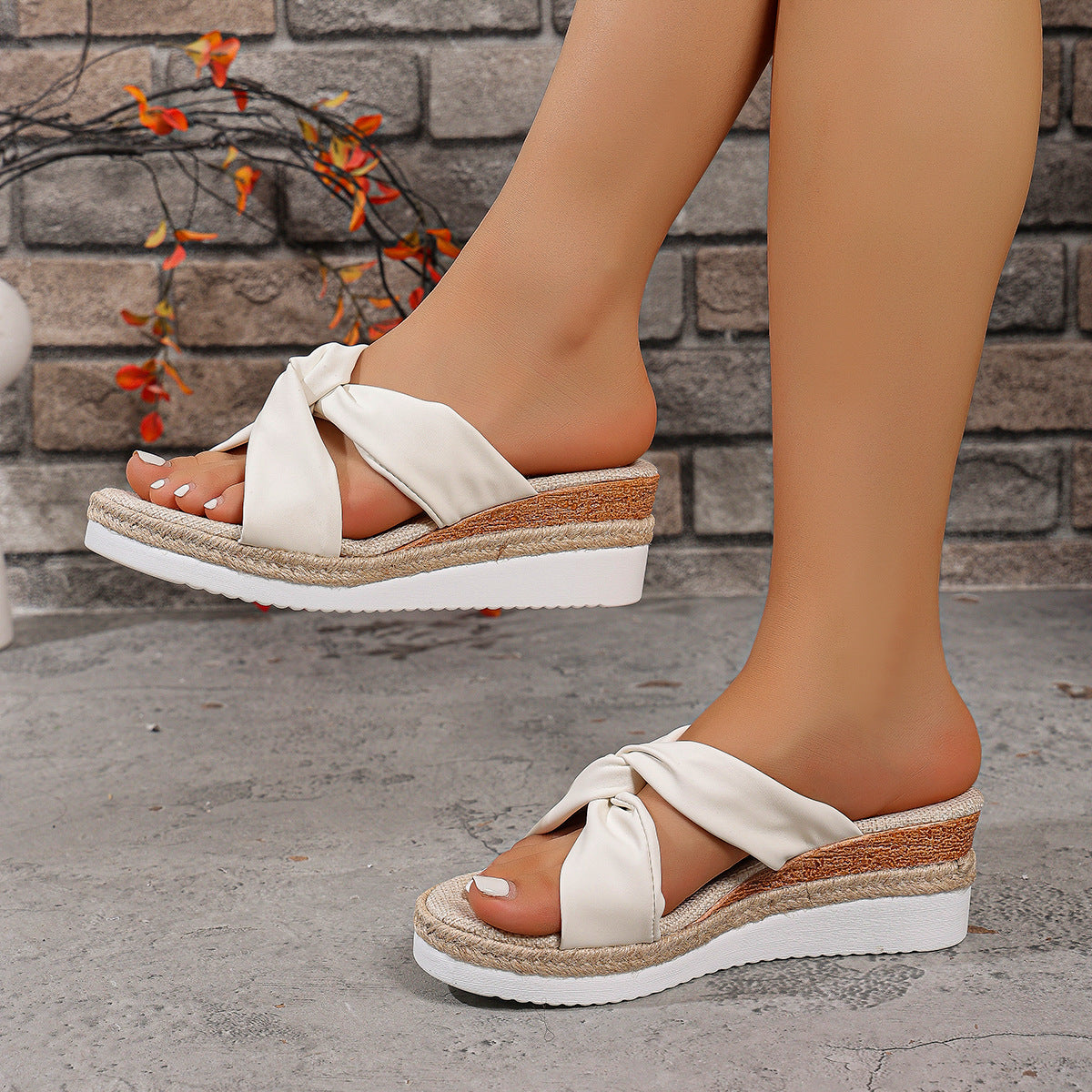 Damen Wedge-Pantoletten mit elegantem Knotendesign und flexiblem Fußbett R&B