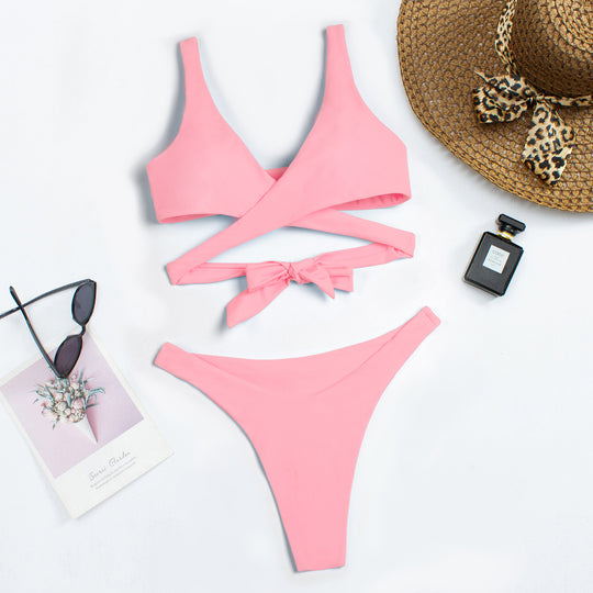 Damen asymmetrischer Hochgeschnittener Bikini mit innovativem Wickel-Design R&B