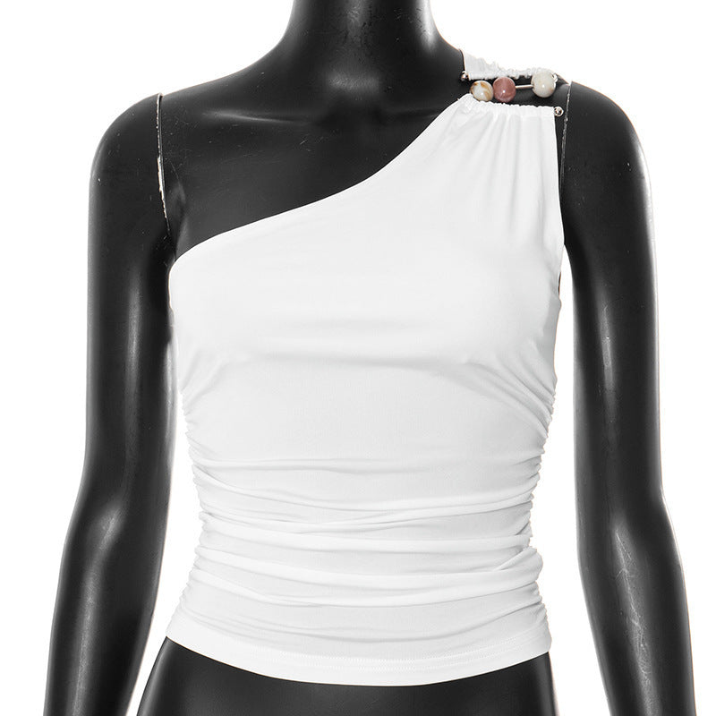 Damen asymmetrisches Trägeroberteil mit dekorativen Knopfdetails und figurformendem Design R&B