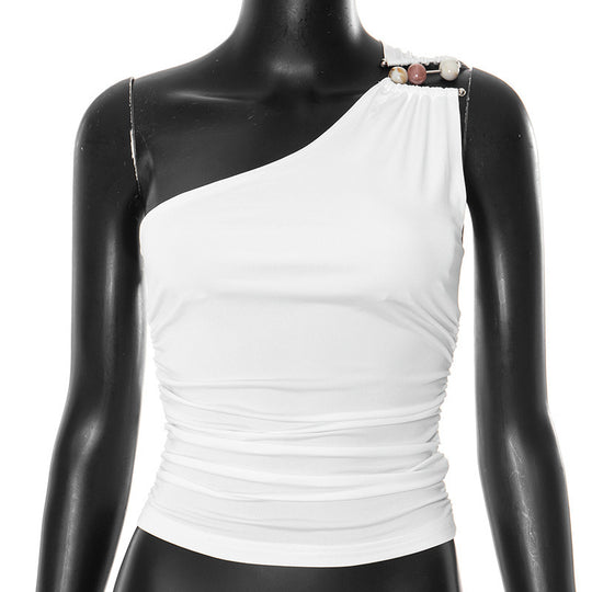 Damen asymmetrisches Trägeroberteil mit dekorativen Knopfdetails und figurformendem Design R&B
