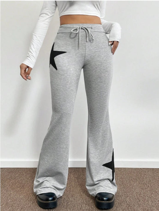 Damen lässige Sweatpants mit weitem Bein und Sternenmotiv R&B