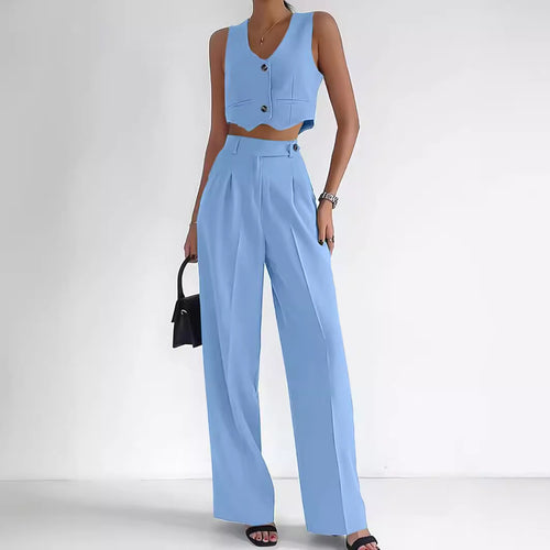 Damen trendy Zweiteiler-Anzug mit wadenlangem Hose und modernem Cropped-Top R&B