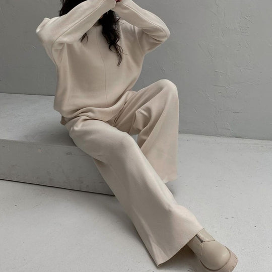 Damen Lässiges Strickensemble mit weitem Schnitt und hohem Kragen R&B
