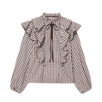 Damen Rüschenshirt mit klassischen Karomuster und eleganten BindR&Bändern R&B