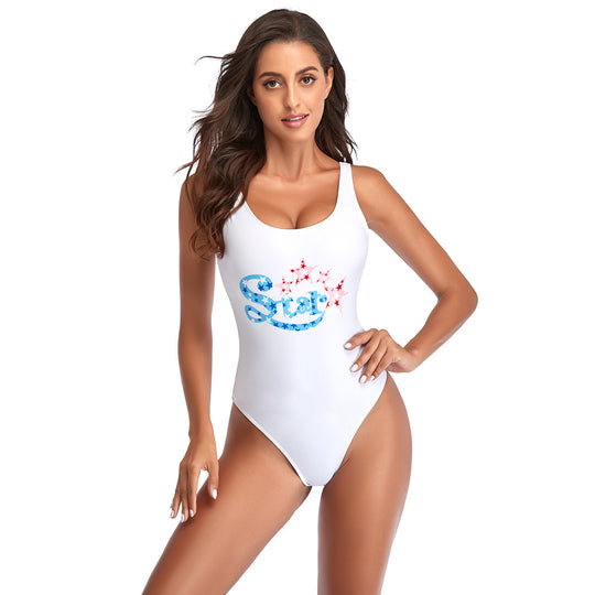 Damen Sportlicher Einteiler Badeanzug mit modischem Sternen-Design R&B