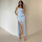 Damen Elegantes Maxikleid mit floralem Design und hoher Teilung R&B