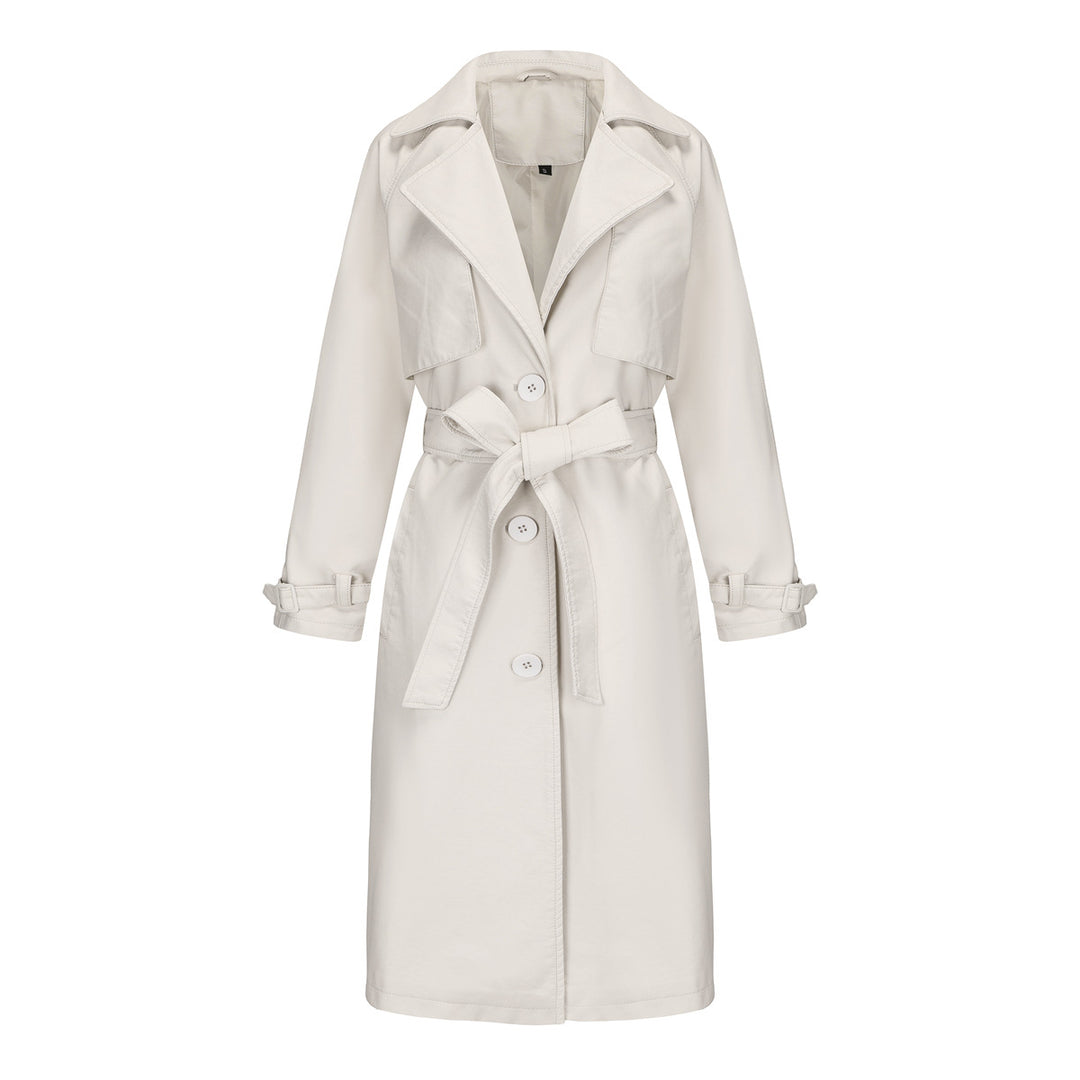 Damen modischer Trenchcoat aus hochwertigem Kunstleder R&B