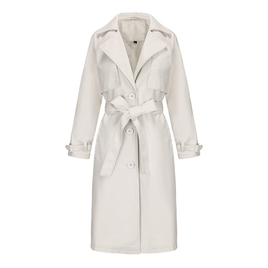 Damen modischer Trenchcoat aus hochwertigem Kunstleder R&B