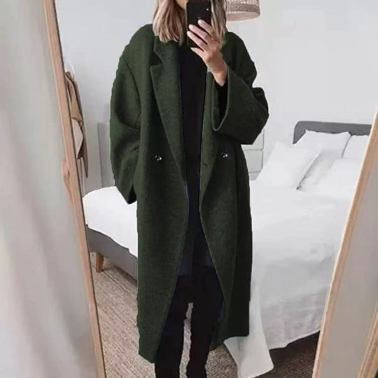 Damen Oversized Wollmantel mit gestreiftem Design und Gürtel R&B
