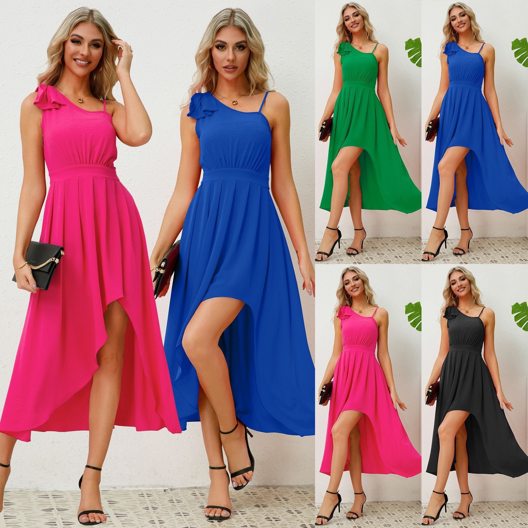 Damen Maxi-Kleid mit asymmetrischem Saum und schicker Schulterbindung