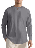 Herren Langarmshirt mit modischem Henley-Ausschnitt und Faltenstruktur R&B