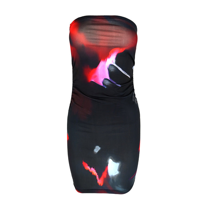 Damen ärmelloses Minikleid mit Raffung und modernem Muster R&B