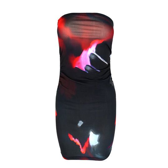 Damen ärmelloses Minikleid mit Raffung und modernem Muster R&B