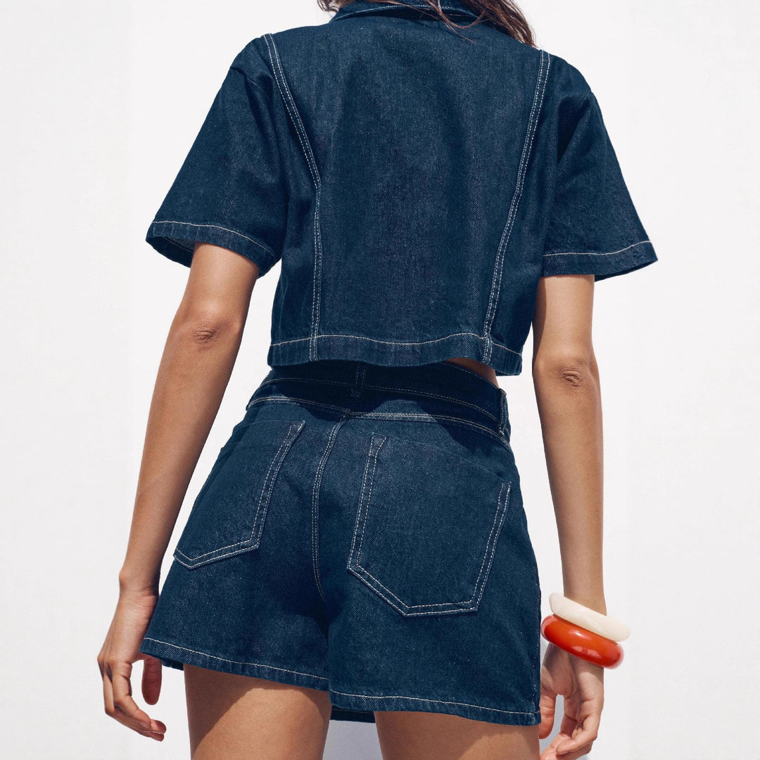 Damen Denim-Crop-Jacke mit praktischen Taschen und modernem Design R&B
