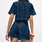 Damen Denim-Crop-Jacke mit praktischen Taschen und modernem Design R&B