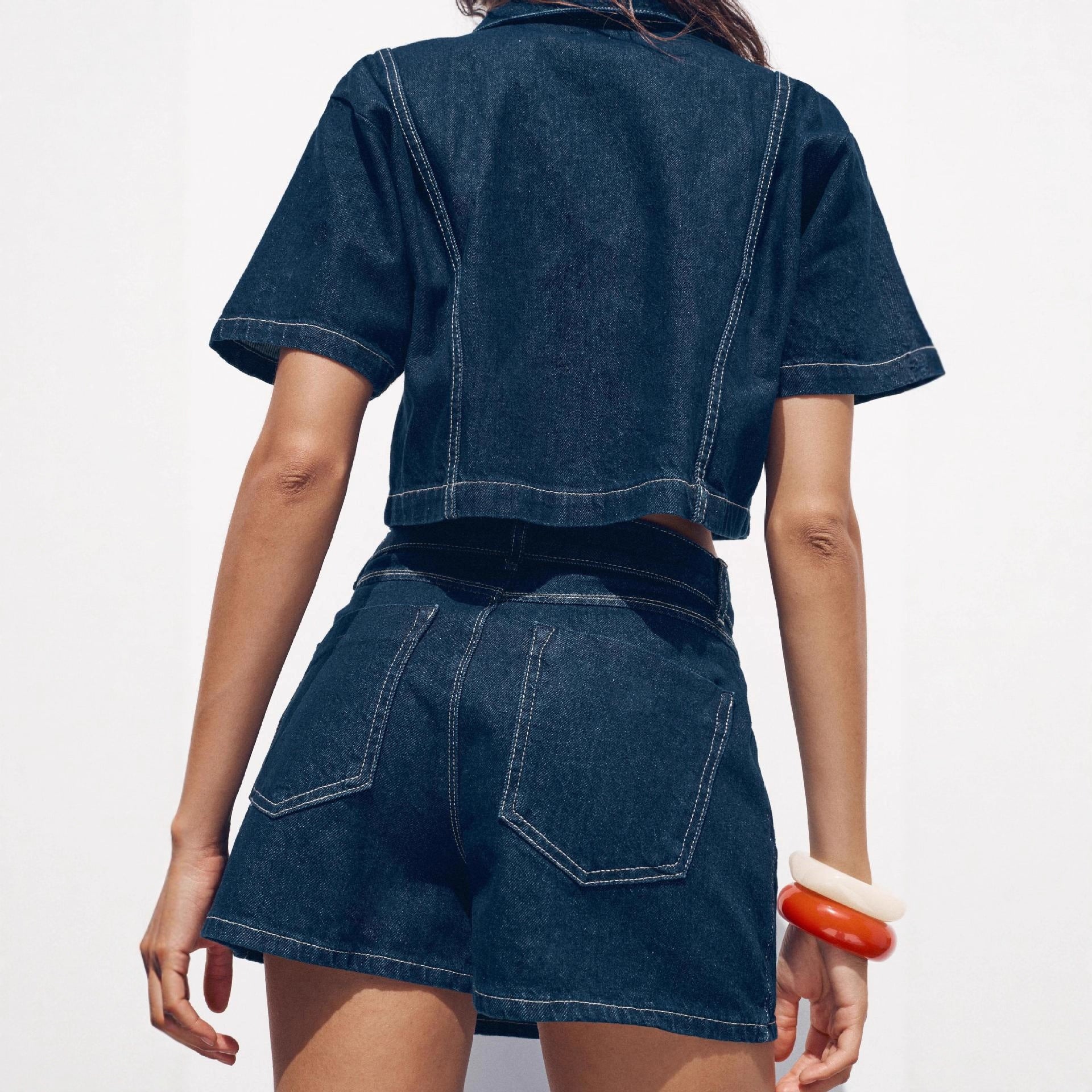 Damen Denim-Crop-Jacke mit praktischen Taschen und modernem Design R&B