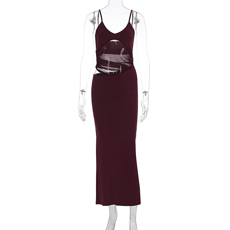 Damen elegantes bodenlanges Wickelkleid mit feinen Trägern und figurformendem Design R&B