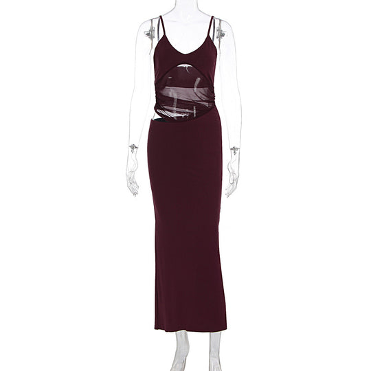 Damen elegantes bodenlanges Wickelkleid mit feinen Trägern und figurformendem Design R&B