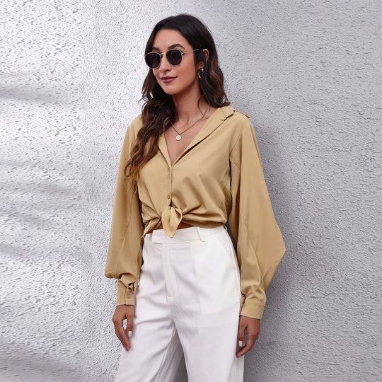 Damen Bluse mit ballonförmigen Ärmeln und hochwertigem Stoff R&B