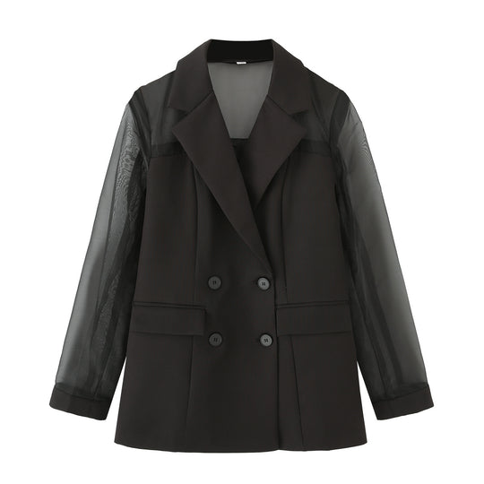 Damen elegante Blazerjacke mit transparenten Ärmeln R&B