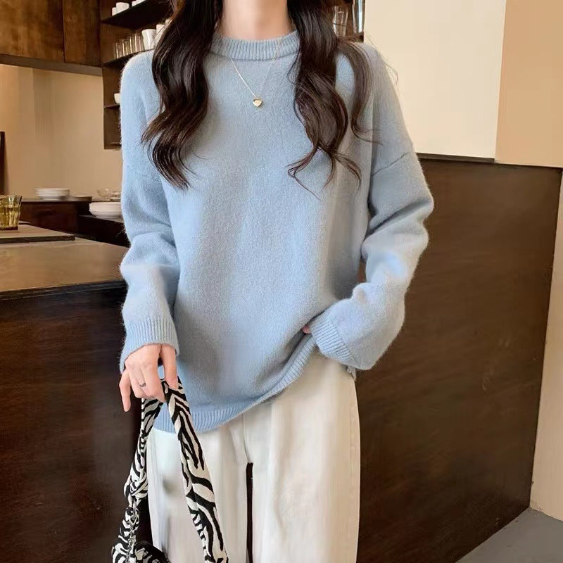 Damen Hochwertiger Strickpullover mit klassischem Rundhalsausschnitt und lässigem Schnitt R&B