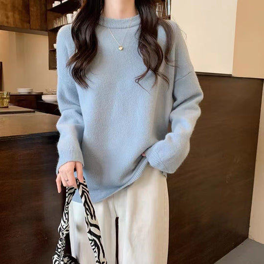 Damen Hochwertiger Strickpullover mit klassischem Rundhalsausschnitt und lässigem Schnitt R&B