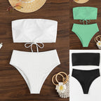 Damen Bandeau-Bikini-Set mit hohem Taillenbund und strukturiertem Stoff