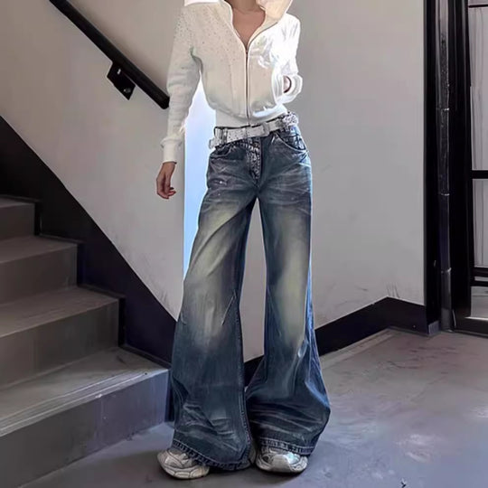 Damen Weite Jeans mit ausgefallenem Schnitt und modernem Design R&B