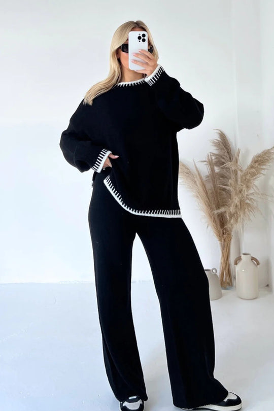 Damen Übergröße Strick-Anzug mit kontrastierenden Details R&B