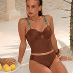 Damen Crop-Top Bikini mit dekorativen Trägerdetails R&B